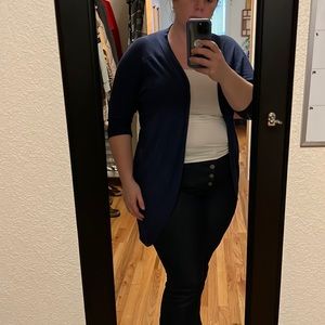Navy long length, three-quarter sleeve circle cardigan